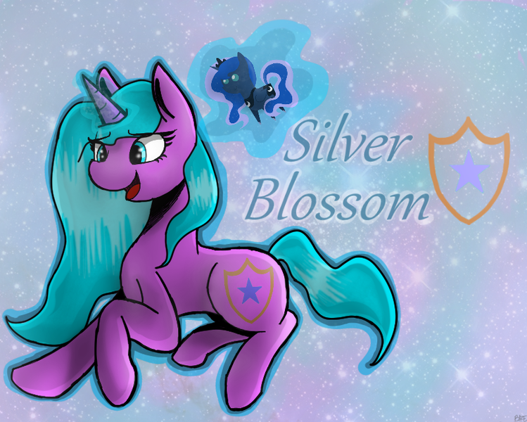 Size: 799x640 | Tagged: safe, artist:silverbaze, derpibooru import, princess luna, oc, oc:silver blossom