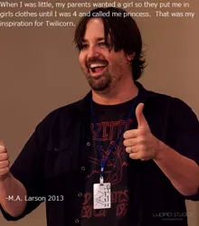 Size: 500x568 | Tagged: derpibooru import, human, irl, irl human, larson you magnificent bastard, m.a. larson, male princess, photo, quote, safe, seems legit, source needed, thumbs up, true story, twilight sparkle, twilight sparkle (alicorn)