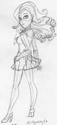 Size: 788x1716 | Tagged: safe, artist:violet-feather, derpibooru import, rarity, human, crossover, humanized, monochrome, sailor moon, solo, traditional art