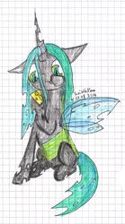 Size: 1024x1845 | Tagged: artist:scribblestorm, cheese, cute, cutealis, derpibooru import, queen chrysalis, safe, solo, traditional art
