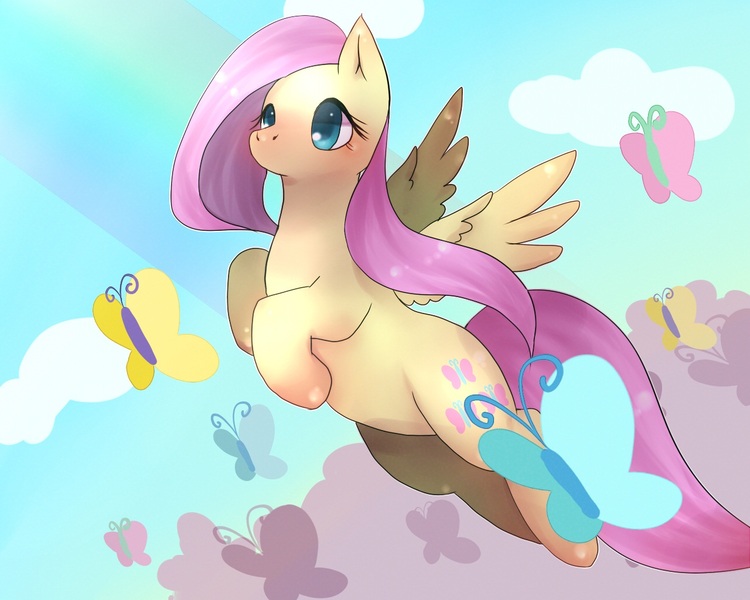 Size: 1280x1024 | Tagged: safe, artist:ayahana, derpibooru import, fluttershy, butterfly, pixiv, solo