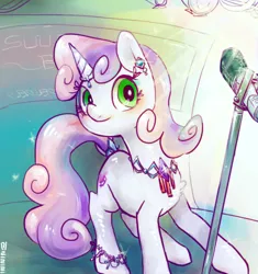 Size: 640x680 | Tagged: artist:mirululu, derpibooru import, microphone, older, safe, solo, sweetie belle