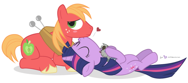 Size: 1350x600 | Tagged: safe, artist:dm29, derpibooru import, big macintosh, smarty pants, twilight sparkle, earth pony, pony, blushing, cute, eyes closed, heart, julian yeo is trying to murder us, kissing, let's do the time warp again, male, on back, prone, shipping, simple background, smiling, stallion, straight, transparent background, twimac, vector