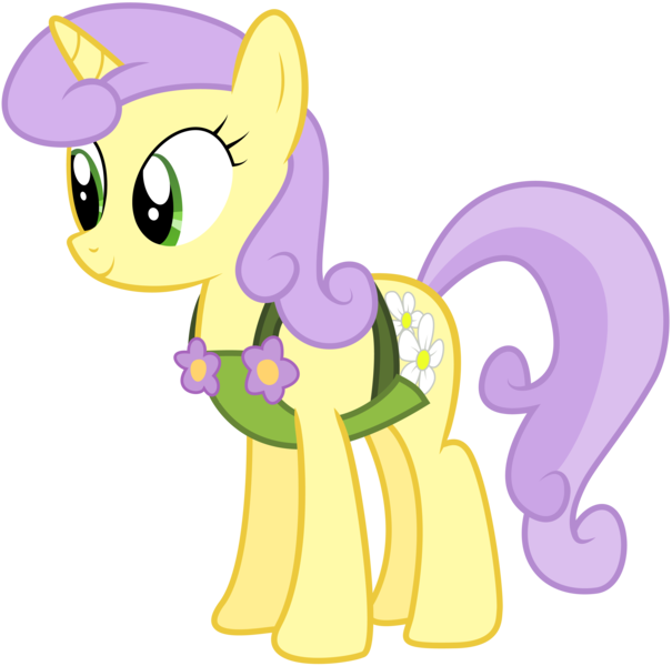 Size: 8192x8119 | Tagged: safe, artist:deratrox, derpibooru import, sunshine petals, pony, unicorn, rarity takes manehattan, absurd resolution, apron, background pony, clothes, daisy dukes, female, mare, naked apron, simple background, smiling, solo, transparent background, vector