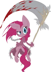 Size: 3121x4420 | Tagged: semi-grimdark, artist:discommunicator, artist:fluttershy750, derpibooru import, pinkie pie, pony, blood, female, mare, pinkamena diane pie, scythe, solo, vector