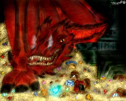 Size: 1280x1027 | Tagged: artist:mudslinger077, bilbo baggins, derpibooru import, erebor, ponified, safe, smaug the golden, the desolation of smaug, the hobbit, twilight scepter