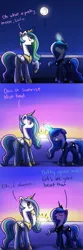 Size: 1200x3600 | Tagged: safe, artist:anticular, derpibooru import, princess celestia, princess luna, alicorn, pony, ask sunshine and moonbeams, :t, blushing, comic, description is artwork too, do you even lift, duo, duo female, eyes closed, female, floppy ears, frown, gritted teeth, magic, mare, meme, moon work, open mouth, peytral, raised hoof, smiling, smirk, sun work, sweat