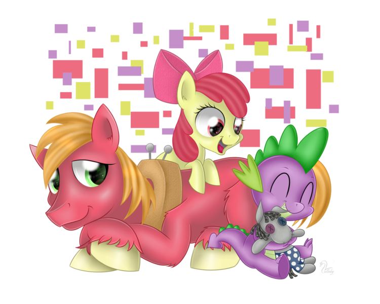 Size: 1125x900 | Tagged: safe, artist:swanlullaby, derpibooru import, apple bloom, big macintosh, smarty pants, spike, earth pony, pony, male, stallion