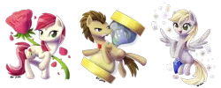 Size: 1024x410 | Tagged: safe, artist:alidythera, derpibooru import, derpy hooves, doctor whooves, roseluck, time turner, pegasus, pony, bubble, doctor who, female, hourglass, mail, mailbag, mare, rose, simple background, sonic screwdriver, tardis, transparent background