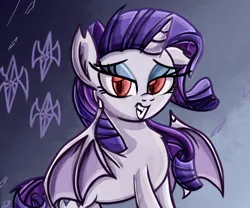 Size: 600x500 | Tagged: safe, artist:daniel-sg, derpibooru import, rarity, alicorn, bat pony, bat pony alicorn, pony, alicornified, female, gradient background, mare, race swap, raribat, raricorn, solo