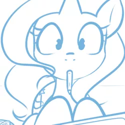 Size: 500x500 | Tagged: safe, artist:theparagon, derpibooru import, trixie, pony, unicorn, female, mare, monochrome, mouth hold, pen, solo