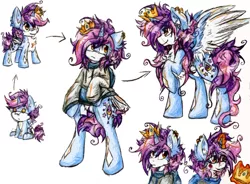 Size: 2104x1545 | Tagged: safe, artist:iroxykun, derpibooru import, oc, oc:tidal wave, unofficial characters only, alicorn, pony, clothes, colored wings, colt, crown, cutie mark, foal, hoodie, horn, magic, male, multicolored hair, prince, stallion, wings