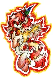 Size: 996x1457 | Tagged: safe, artist:iroxykun, derpibooru import, oc, oc:phoenix down, unofficial characters only, pegasus, pony, colored wings, cutie mark, feather, female, mare, multicolored wings, solo, traditional art, wings