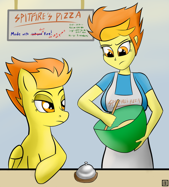 Size: 2712x3000 | Tagged: safe, artist:burstfire, derpibooru import, spitfire, equestria girls, cooking, human ponidox, humanized, over 9000