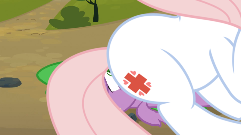 Size: 1280x720 | Tagged: questionable, derpibooru import, edit, edited screencap, screencap, nurse redheart, spike, dragon, earth pony, pony, spike at your service, facesitting, facesitting on spike, female, interspecies, male, mare, rock, shipping, show accurate, show accurate porn, spikeheart, straight, this will end in death, tree
