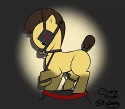Size: 1596x1390 | Tagged: artist:clippypony, bdsm, blank flank, blinders, bondage, bound, derpibooru import, foalcon, oc, oc:clippy, restrained, semi-grimdark, solo, suggestive, unofficial characters only