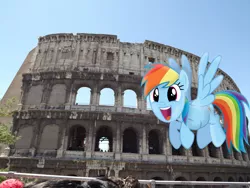 Size: 4288x3216 | Tagged: artist:missbeigepony, colosseum, derpibooru import, irl, italy, photo, ponies in real life, rainbow dash, rome, ruins, safe, solo, vector