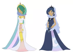 Size: 4800x3400 | Tagged: artist:looji, derpibooru import, human, humanized, princess celestia, princess luna, professor layton, safe, simple background, skinny, style emulation