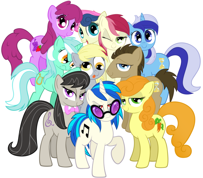 Size: 11391x10000 | Tagged: safe, artist:andypriceart, artist:fimvisible, derpibooru import, idw, berry punch, berryshine, bon bon, carrot top, derpy hooves, doctor whooves, golden harvest, lyra heartstrings, minuette, octavia melody, roseluck, sweetie drops, time turner, vinyl scratch, earth pony, pegasus, pony, unicorn, absurd resolution, background pony, background six, background ten, bowtie, cutie mark, female, hooves, horn, looking at you, male, mare, one eye closed, red eyes, simple background, smiling, stallion, sunglasses, tongue out, transparent background, vector, wings, wink