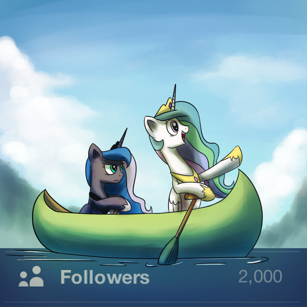 Size: 1200x1200 | Tagged: safe, artist:anticular, derpibooru import, princess celestia, princess luna, alicorn, pony, ask sunshine and moonbeams, boat, duo, duo female, female, mare, peytral, pointing, water