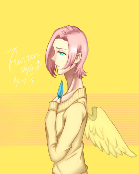 Size: 800x1000 | Tagged: artist:konnosatsuki, butterscotch, derpibooru import, fluttershy, human, humanized, rule 63, safe, solo, winged humanization