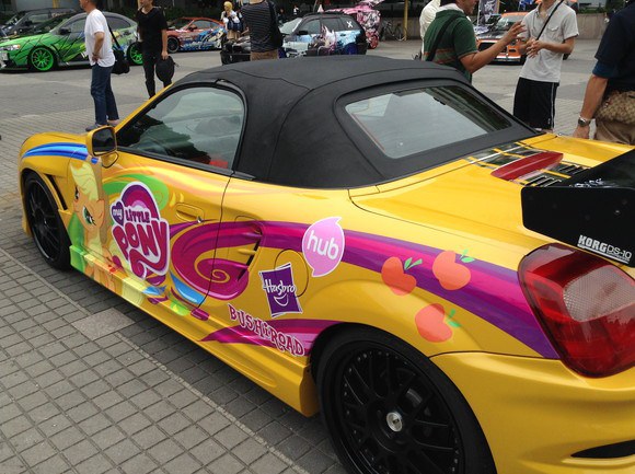 Size: 580x433 | Tagged: applejack, car, derpibooru import, irl, itasha, photo, safe, toyota, toyota mr-s