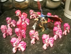 Size: 3648x2736 | Tagged: safe, artist:40kponyguy, derpibooru import, pinkie pie, earth pony, pony, too many pinkie pies, blind bag, female, figurine, gaming miniature, glitter, greater daemon, lord of change, mare, miniature, multeity, rainbow power, too much pink energy is dangerous, toy, tzeentch, warhammer (game), warhammer 40k