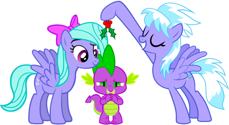 Size: 2136x1170 | Tagged: artist needed, safe, derpibooru import, edit, vector edit, cloudchaser, flitter, spike, dragon, pegasus, pony, female, flitterspike, holly, holly mistaken for mistletoe, love, love triangle, lucky bastard, male, mare, shipping, spike gets all the mares, spikechaser, spikelove