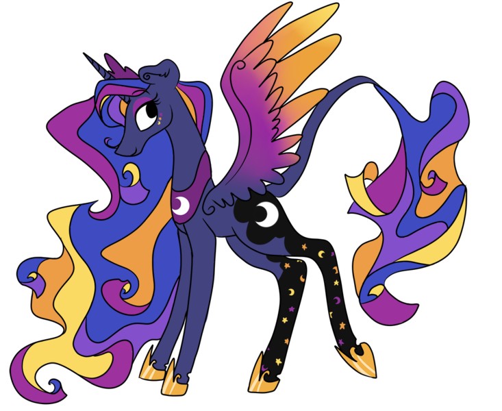 Size: 1100x900 | Tagged: artist:tinyfeather, derpibooru import, princess luna, rainbow power, rainbow power-ified, safe, simple background, solo, transparent background