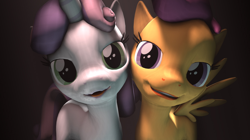 Size: 1280x720 | Tagged: 3d, artist:hungslug, bedroom eyes, derpibooru import, face, looking at you, scootaloo, source filmmaker, suggestive, sweetie belle