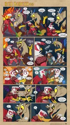 Size: 1248x2230 | Tagged: safe, artist:sorcerushorserus, derpibooru import, discord, oc, oc:red sorena, gryphon, comic, deal with the devil, red sonja