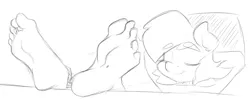 Size: 678x279 | Tagged: anthro, anthro oc, artist:sweethd, barefoot, derpibooru import, feet, foot fetish, foot focus, monochrome, oc, oc:honey dip, plantigrade anthro, safe, simple background, soles, solo, toe ring, toes, unofficial characters only, white background