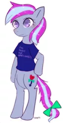 Size: 308x600 | Tagged: safe, artist:divided-s, derpibooru import, oc, oc:queer-division, unofficial characters only, pony, bipedal, clothes, german, pixiv, solo, t-shirt