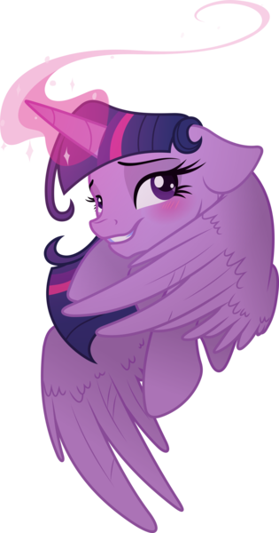 Size: 4205x8017 | Tagged: safe, artist:gray-gold, artist:probablyfakeblonde, derpibooru import, twilight sparkle, twilight sparkle (alicorn), alicorn, pony, absurd resolution, bedroom eyes, blushing, cute, female, floppy ears, grin, looking at you, magic, mare, portrait, simple background, smiling, solo, transparent background, twiabetes, vector, wings
