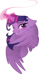 Size: 4205x8017 | Tagged: safe, artist:gray-gold, artist:probablyfakeblonde, derpibooru import, twilight sparkle, twilight sparkle (alicorn), alicorn, pony, absurd resolution, bedroom eyes, blushing, cute, female, floppy ears, grin, looking at you, magic, mare, portrait, simple background, smiling, solo, transparent background, twiabetes, vector, wings