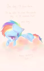 Size: 598x960 | Tagged: artist:dear-cotton-candy, cloud, cloudy, crying, derpibooru import, dialogue, filly, filly rainbow dash, rainbow dash, safe, solo, younger