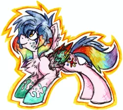 Size: 1081x962 | Tagged: safe, artist:iroxykun, derpibooru import, oc, oc:cotton canvas, unofficial characters only, pegasus, pony, colored wings, cutie mark, female, freckles, mare, multicolored wings, rainbow, rainbow hair, rainbow wings, wings