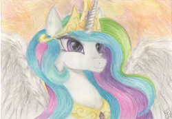 Size: 3413x2357 | Tagged: safe, artist:kei1510, derpibooru import, princess celestia, solo, traditional art