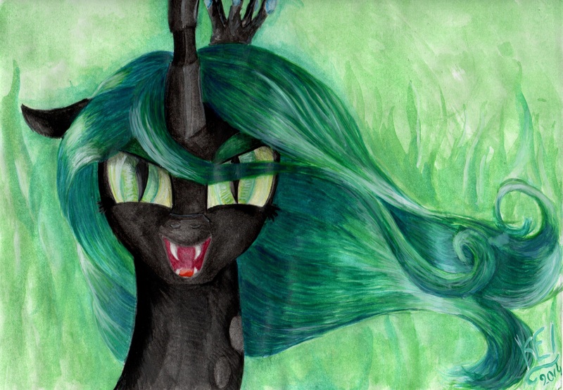 Size: 3345x2321 | Tagged: safe, artist:kei1510, derpibooru import, queen chrysalis, solo, traditional art