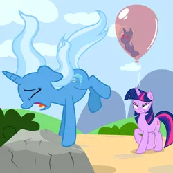 Size: 3250x3250 | Tagged: artist:navitaserussirus, balloon, derpibooru import, evil grin, float, floating, pure unfiltered evil, safe, trixie, trixiebuse, twibitch sparkle, twilight sparkle, voodoo, voodoo doll