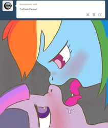 Size: 800x950 | Tagged: suggestive, artist:anonponymk7, derpibooru import, rainbow dash, spike, twilight sparkle, blushing, drool, female, french kiss, kissing, lesbian, shipping, tongue out, twidash