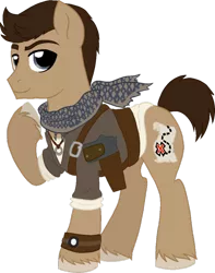 Size: 600x761 | Tagged: artist:tambelon, cutie mark, derpibooru import, gun, map, nathan drake, necklace, ponified, ring, safe, scarf, solo, uncharted, vector, watch, weapon