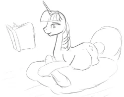 Size: 1479x1155 | Tagged: artist:patch, belly, book, cushion, derpibooru import, mama twilight, monochrome, pregnant, reading, safe, sketch, solo, twilight sparkle