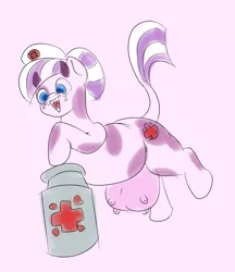 Size: 1405x1625 | Tagged: artist:wizardski, chubby, cow, cowified, cow pony, hat, nurse, nurse sweetheart, safe, species swap, udder