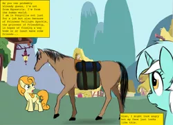 Size: 1650x1200 | Tagged: angel densetsu, artist:d-lowell, carrot top, comic, comic:it's not my fault i'm a horse, derpibooru import, golden harvest, horse, horse-pony interaction, lyra heartstrings, parody, safe