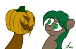 Size: 1071x688 | Tagged: artist:niksiekins, derpibooru import, jack-o-lantern, oc, oc:plumpkin, safe, scrunchy face, unofficial characters only