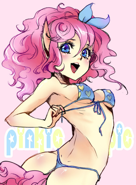 Size: 771x1052 | Tagged: armpits, artist:lolimaru, bad anatomy, bikini, breasts, clothes, derpibooru import, eared humanization, female, human, humanized, pinkie pie, pixiv, solo, solo female, suggestive, swimsuit, tailed humanization, thong, thong swimsuit