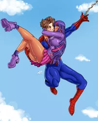 Size: 3884x4800 | Tagged: artist:darkereve, blushing, breasts, busty twilight sparkle, clothes, cloud, crossover, crossover shipping, dark skin, derpibooru import, female, human, humanized, male, peter parker, shipping, sky, spider-man, spiders and magic: rise of spider-mane, spidertwi, straight, suggestive, twilight sparkle, underwear