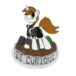 Size: 800x800 | Tagged: safe, artist:datte-before-dawn, derpibooru import, oc, oc:littlepip, unofficial characters only, pony, unicorn, fallout equestria, fanfic, clothes, fanfic art, female, mare, pipbuck, pipleg, simple background, solo, statue, statuette, transparent background, vault suit