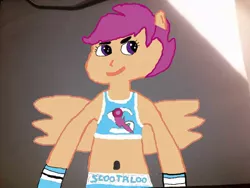 Size: 800x600 | Tagged: safe, artist:shafty817, derpibooru import, scootaloo, fighting is magic, equestria girls, 1000 hours in ms paint, belly button, boxing, boxing bra, boxing shorts, clothes, eared humanization, exeron fighters, fight, humanized, midriff, ms paint, ponied up, scootaloo dash, shorts, sports bra